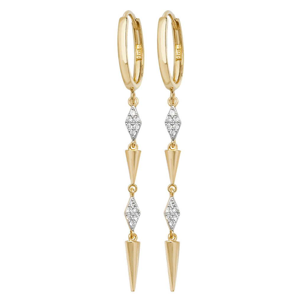 9ct Yellow Gold Hinged Hoop Earrings with Cubic Zirconia Spikes Drop - NiaYou Jewellery