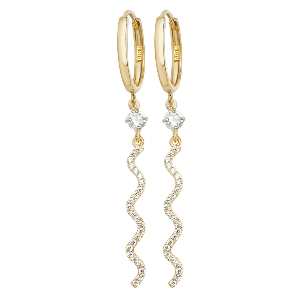 9ct Yellow Gold Hinged Hoop Earrings with CZ Twist Bar Drop - NiaYou Jewellery