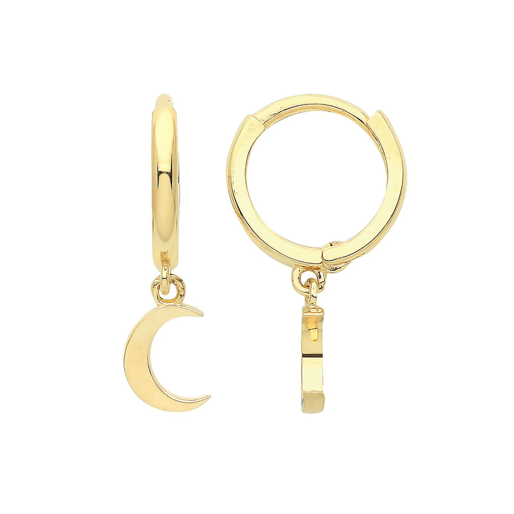 9ct Yellow Gold Hinged Hoop Earrings with Moon Drop - NiaYou Jewellery