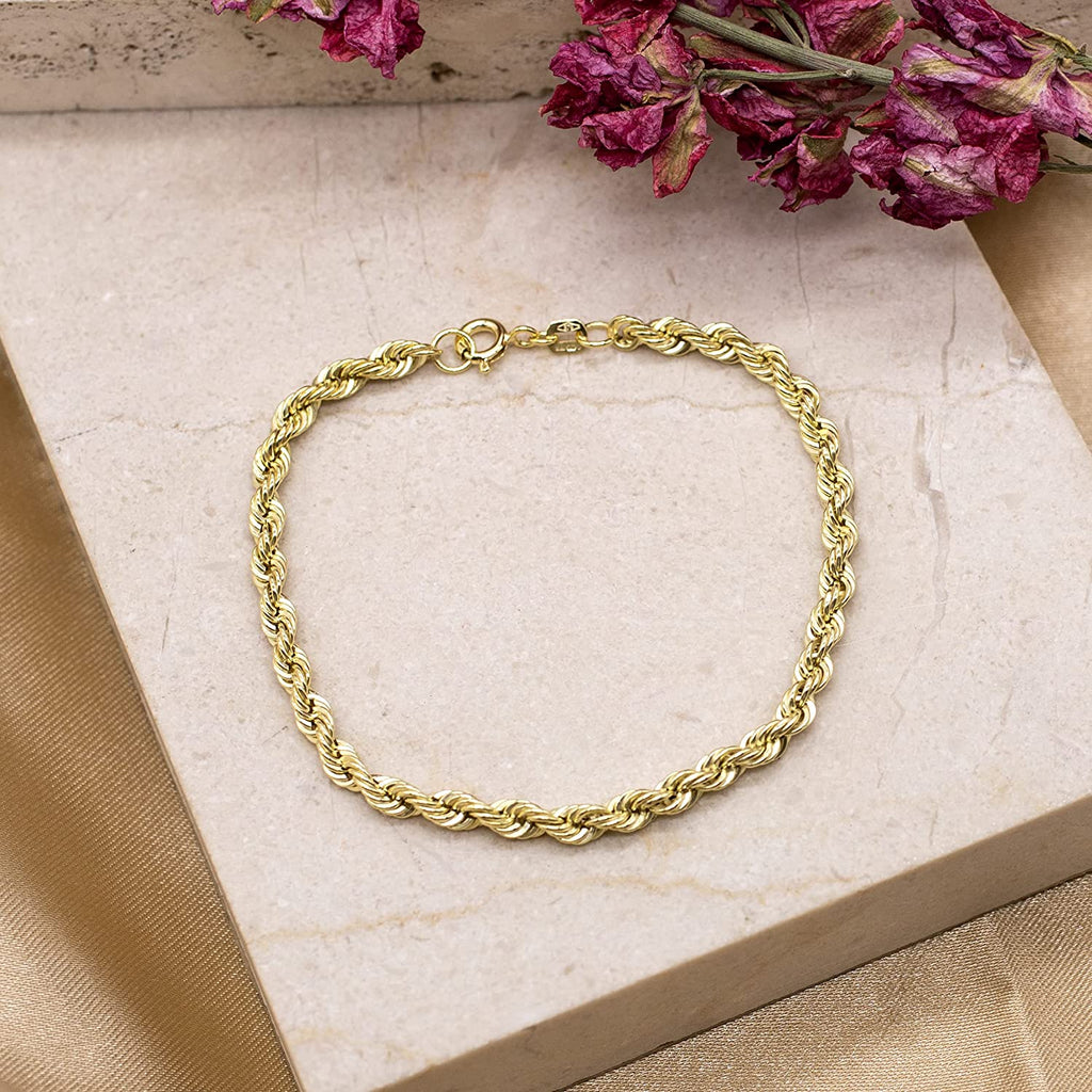 9ct Yellow Gold Hollow Rope Chain Bracelet 19 cm - NiaYou Jewellery