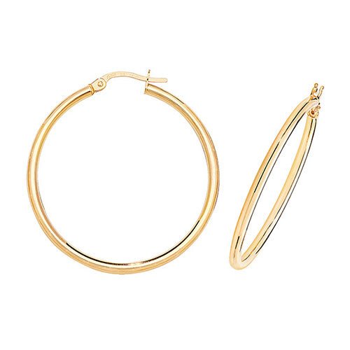 9ct Yellow Gold Hoop Earrings 30 MM - NiaYou Jewellery