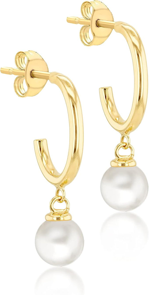 9ct Yellow Gold Hoop Earrings with Drop Pearl - NiaYou Jewellery