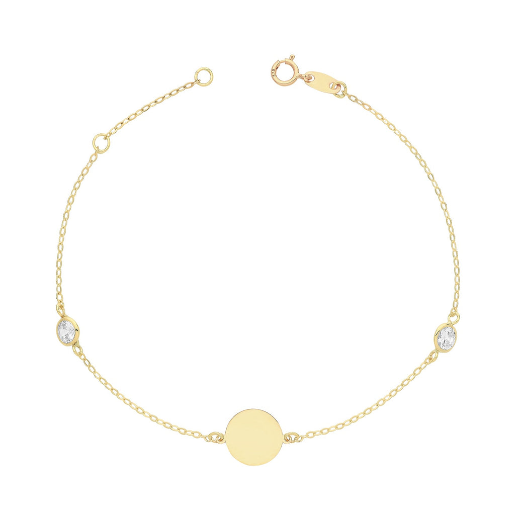 9ct Yellow Gold ID Disc Bracelet with Rubover CZ - NiaYou Jewellery