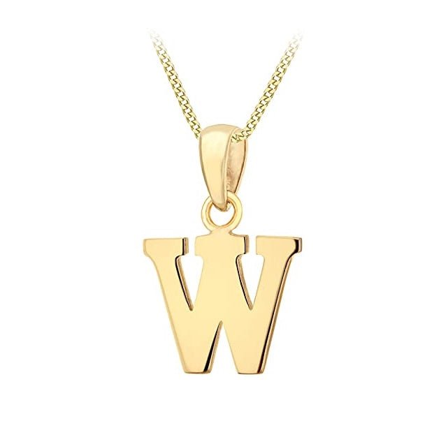 9ct Yellow Gold Initial Plain Pendant W - NiaYou Jewellery