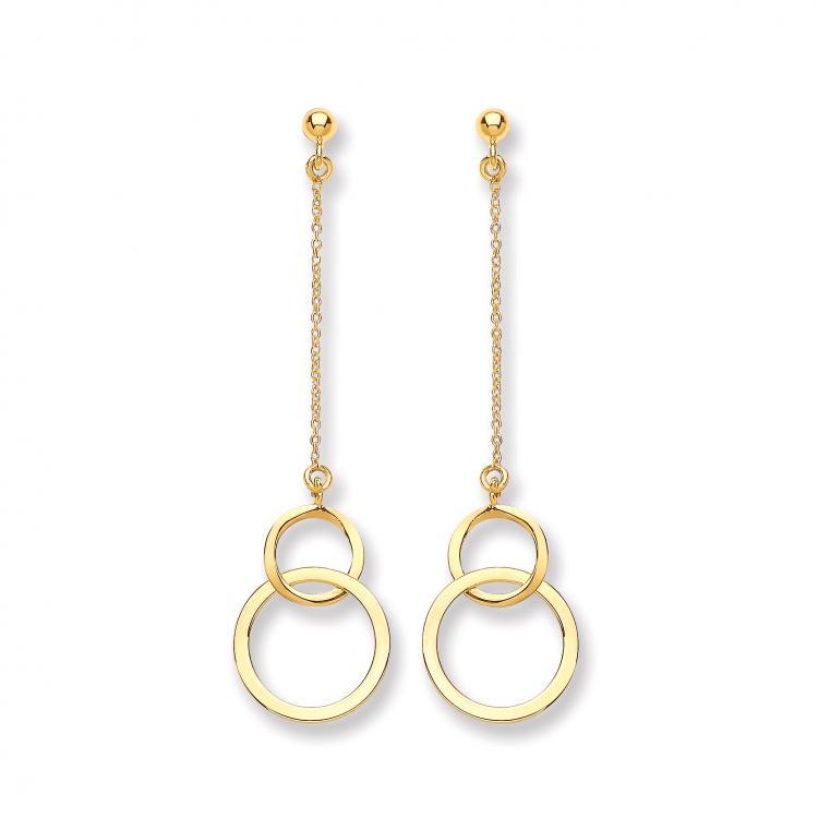 9ct Yellow Gold Interlocking Circle Drop Earrings - NiaYou Jewellery