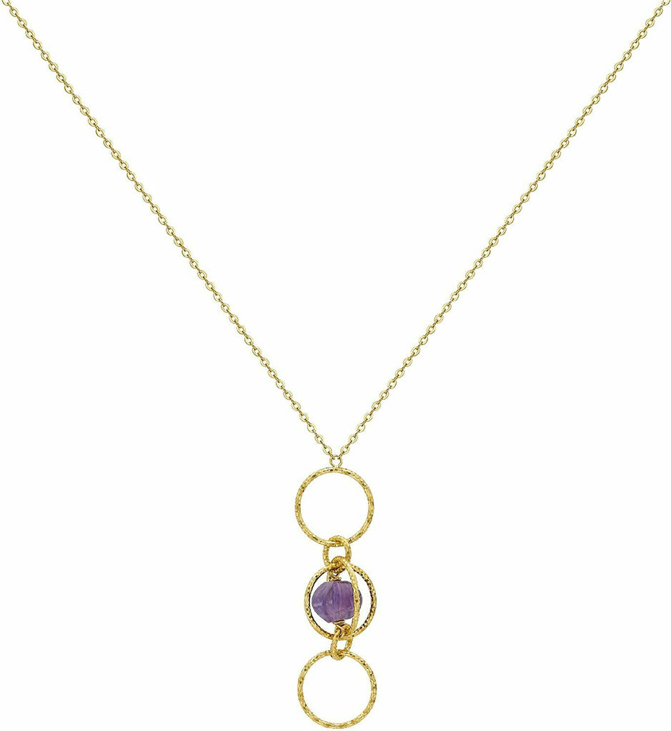 9ct Yellow Gold Interlocking Circles with Amethyst Drop Necklace - NiaYou Jewellery