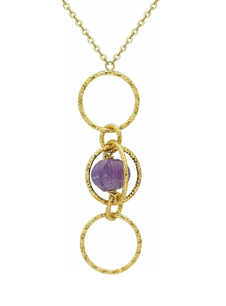 9ct Yellow Gold Interlocking Circles with Amethyst Drop Necklace - NiaYou Jewellery