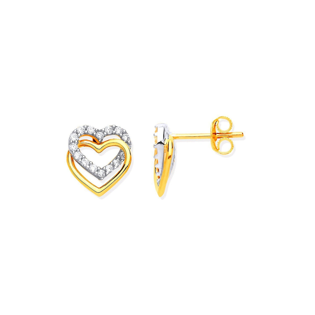 9ct Yellow Gold Interlocking Double Heart Stud earrings - NiaYou Jewellery
