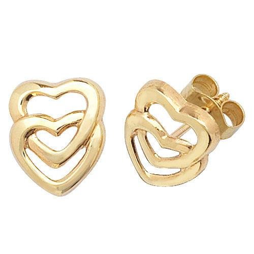 9ct Yellow Gold Interlocking Double Heart Stud Earrings - NiaYou Jewellery
