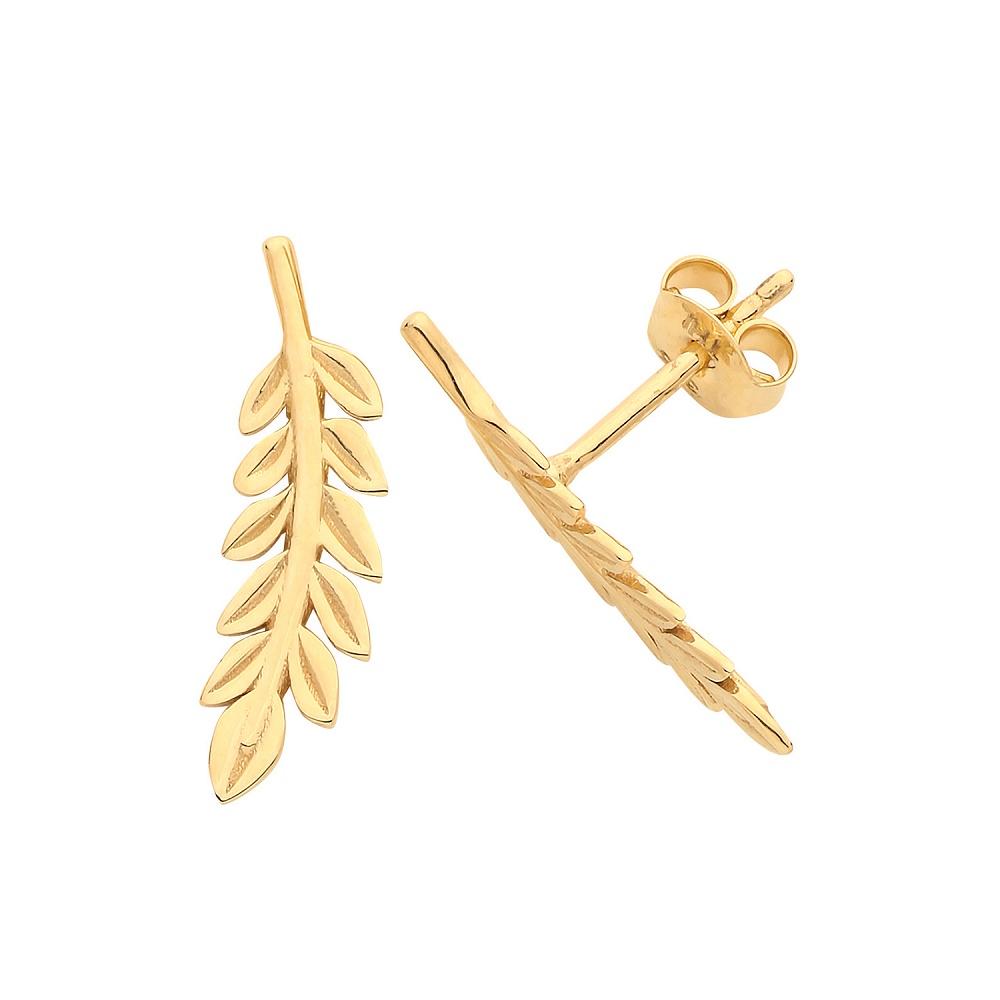 9ct Yellow Gold Leaf Ear Climbers Stud Earrings - NiaYou Jewellery