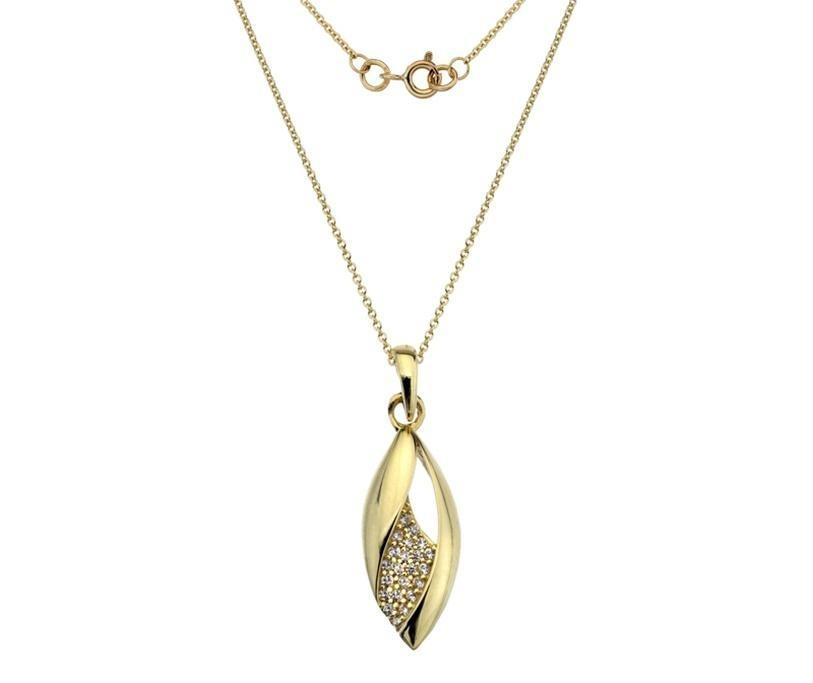 9ct Yellow Gold Leaf Pendant Necklace with Cubic Zirconia - NiaYou Jewellery