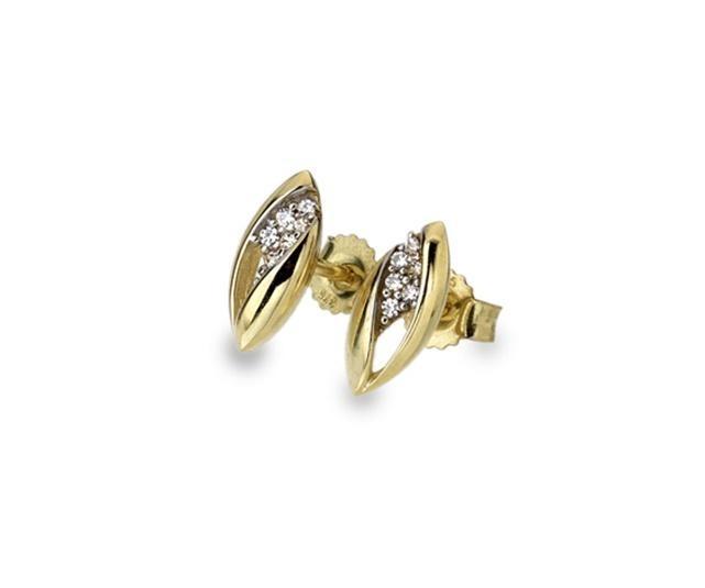 9ct Yellow Gold Leaf Stud Earrings with Cubic Zirconia - NiaYou Jewellery