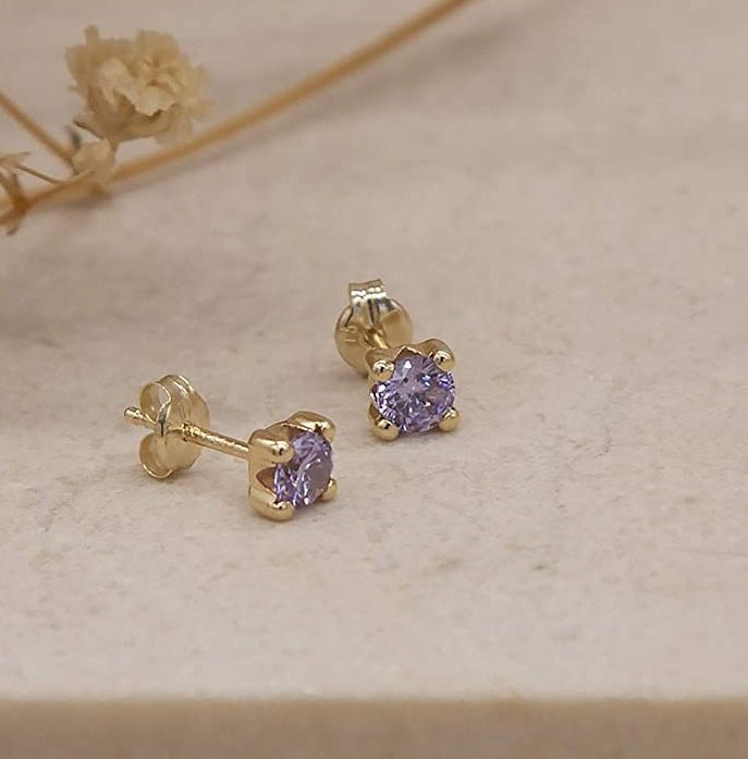 9ct Yellow Gold Lilac CZ June Birthstone Stud Earring - NiaYou Jewellery