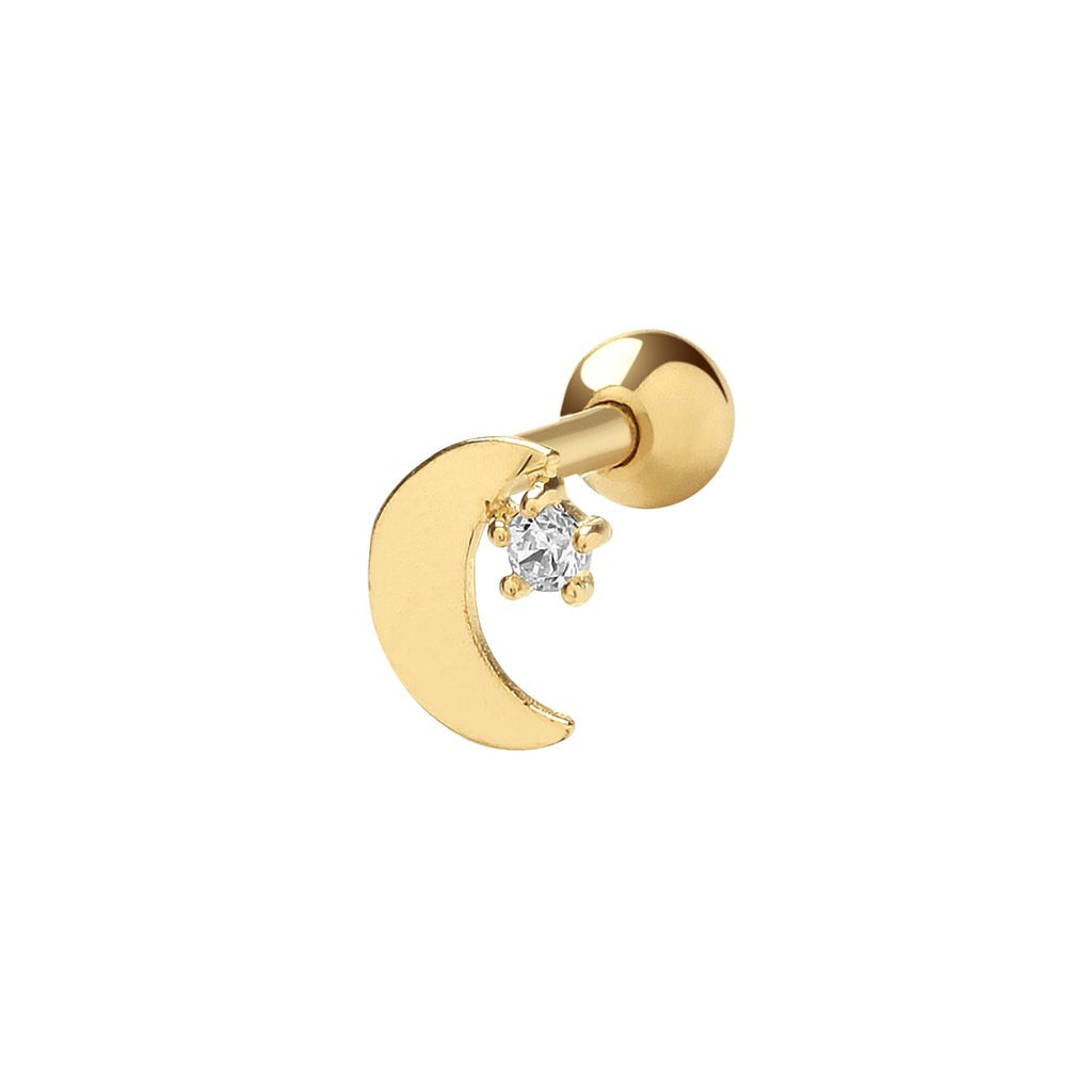 9ct Yellow Gold Moon with Cubic Zirconia Cartilage Post Stud - NiaYou Jewellery