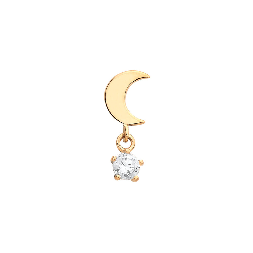 9ct Yellow Gold Moon with Dangle Cubic Zirconia Cartilage Stud Earring - NiaYou Jewellery