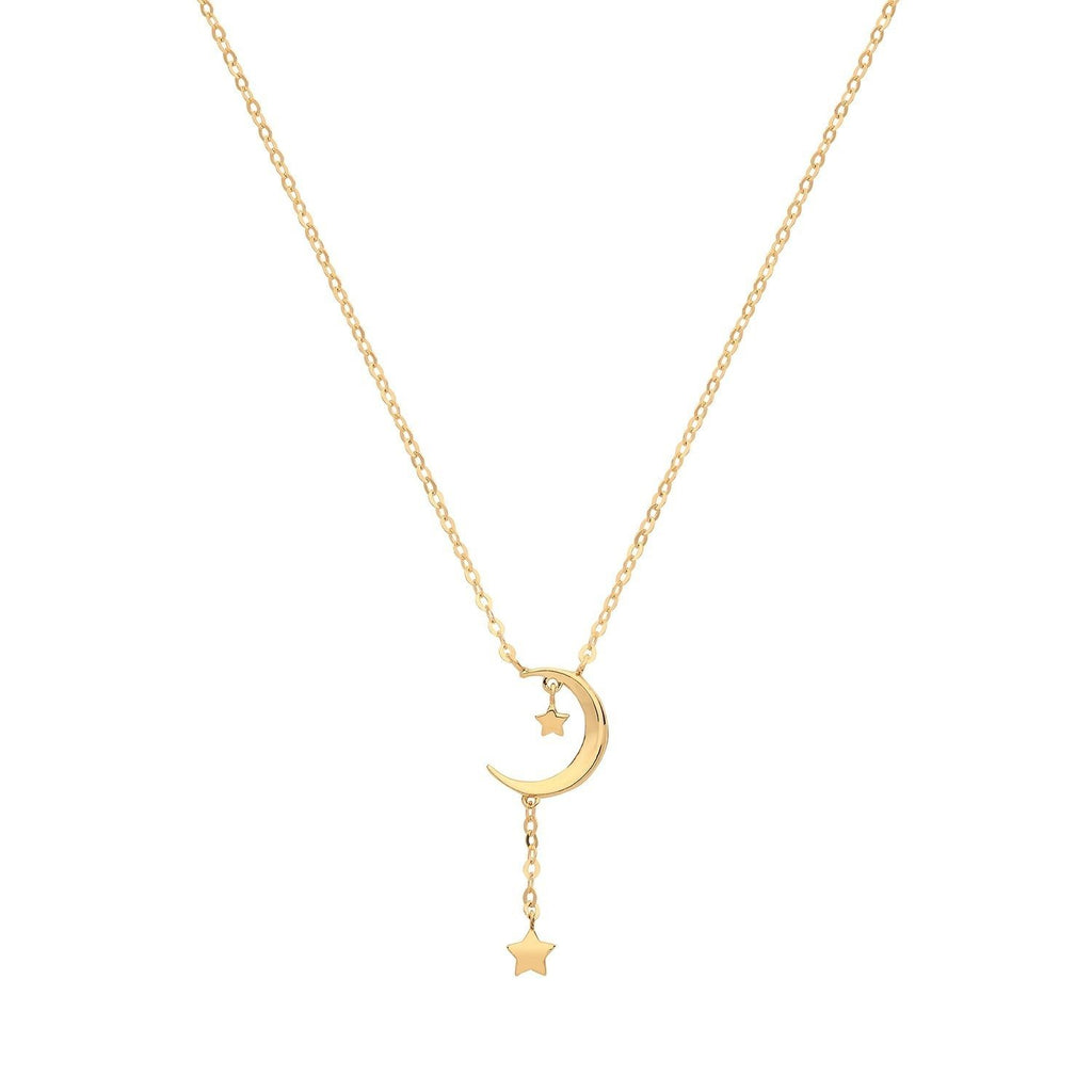 9ct Yellow Gold Moon with Two Star Drop Necklace - NiaYou Jewellery