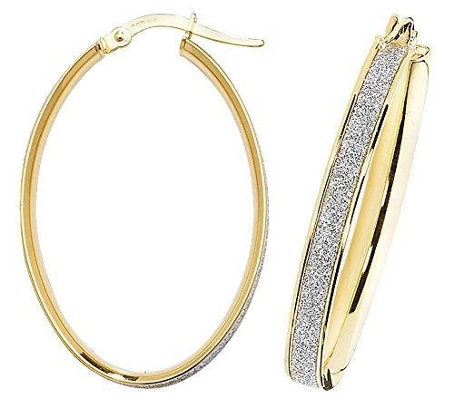 9ct Yellow Gold Moondust Stardust Oval Earrings 40 MM - NiaYou Jewellery