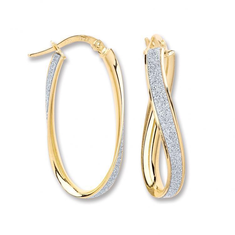 9ct Yellow Gold Moondust Stardust Oval Twisted Earrings - NiaYou Jewellery