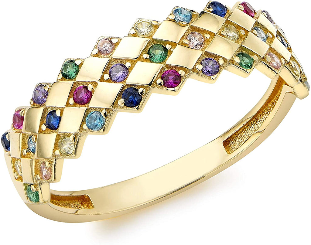 9ct Yellow Gold Multi-Colour CZ Rhombus Pattern Ring - NiaYou Jewellery