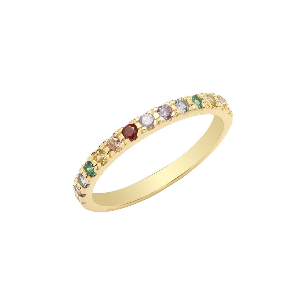9ct Yellow Gold Multicolour CZ Half Eternity Band Ring - NiaYou Jewellery