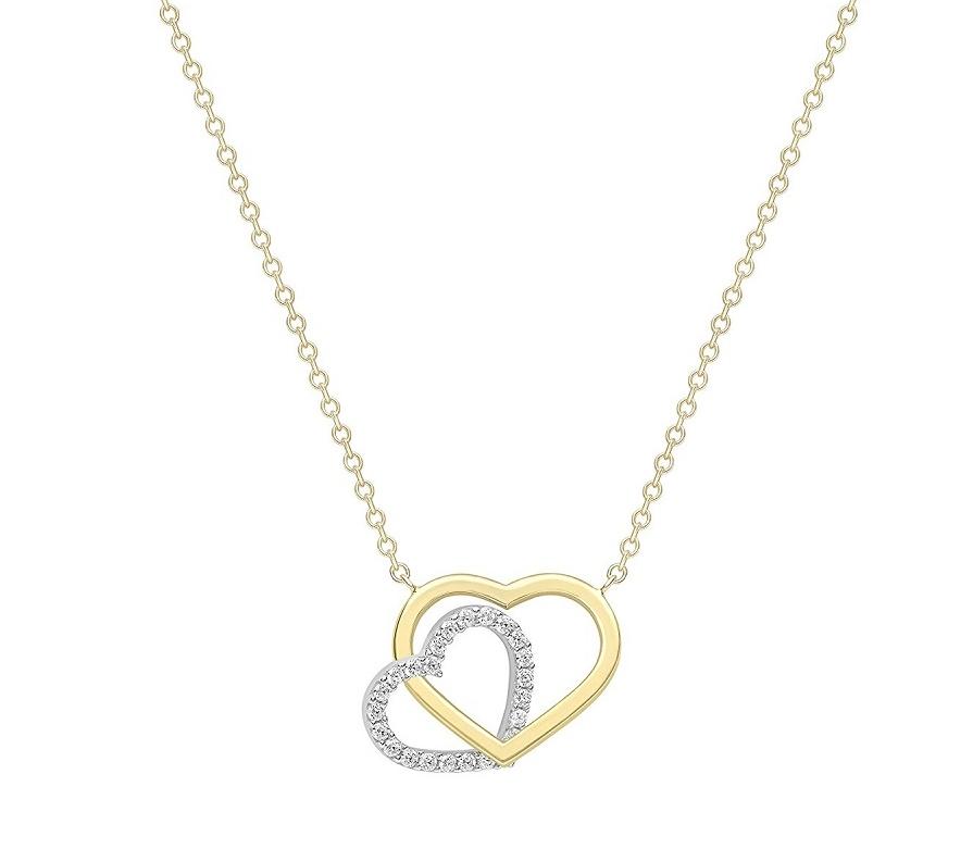 9ct Yellow Gold Necklace Two Interlocking Hearts with Cubic Zirconia - NiaYou Jewellery