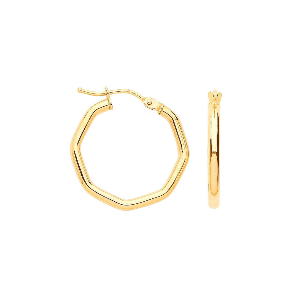 9ct Yellow Gold Octagon Hoop Earrings 20 MM - NiaYou Jewellery