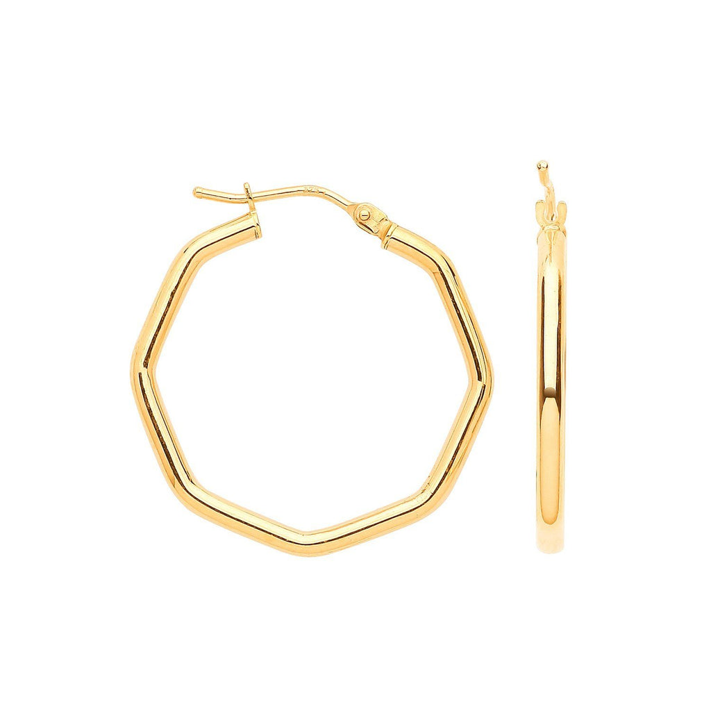 9ct Yellow Gold Octagon Hoop Earrings 25 MM - NiaYou Jewellery
