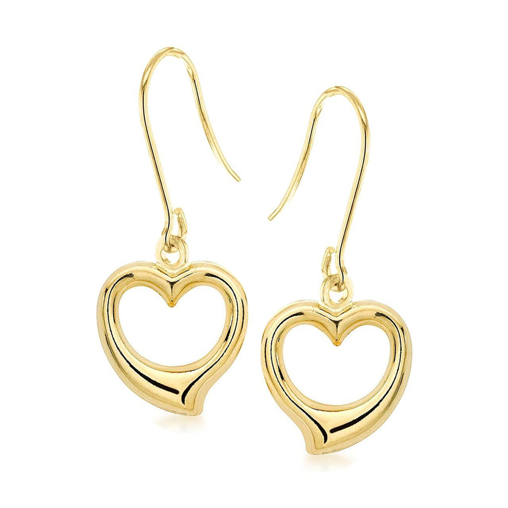 9ct Yellow Gold Open Heart Dangle Drop Earrings - NiaYou Jewellery