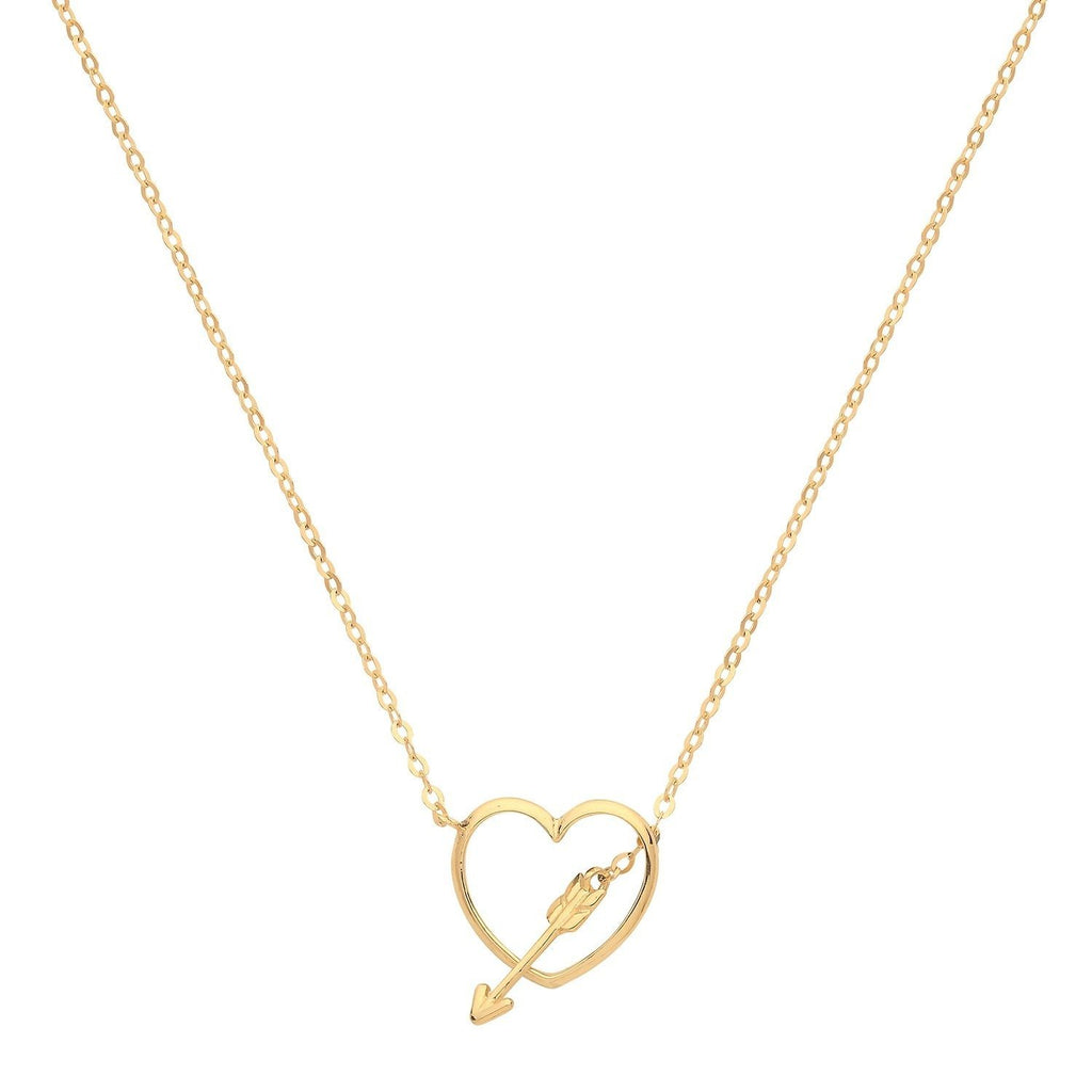 9ct Yellow Gold Open Heart with Arrow Pendant Necklace - NiaYou Jewellery