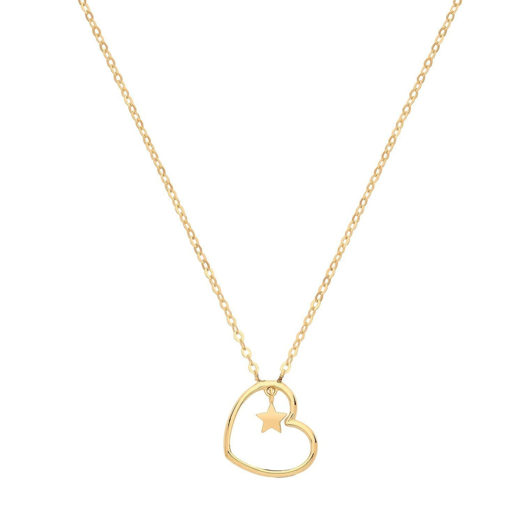 9ct Yellow Gold Open Heart with Star Pendant Necklace - NiaYou Jewellery