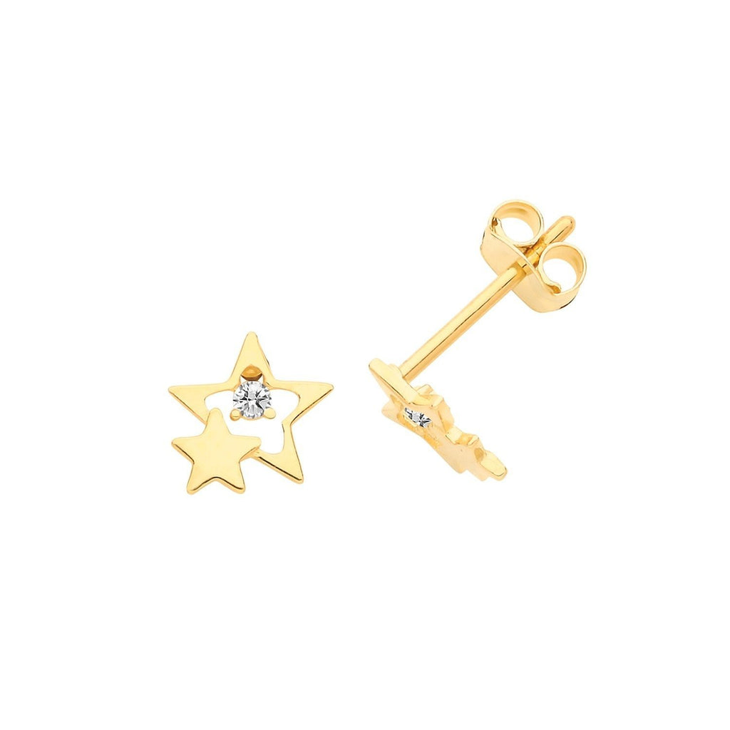 9ct Yellow Gold Open Star Stud Earrings with Cubic Zirconia - NiaYou Jewellery
