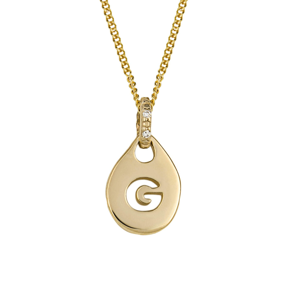 9ct Yellow Gold Organic Initial Tag Diamond Set Bale with Chain - A to Z - NiaYou Jewellery
