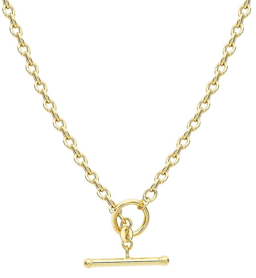 9ct Yellow Gold Oval Belcher T Bar Curb Chain Necklace 43 cm - NiaYou Jewellery