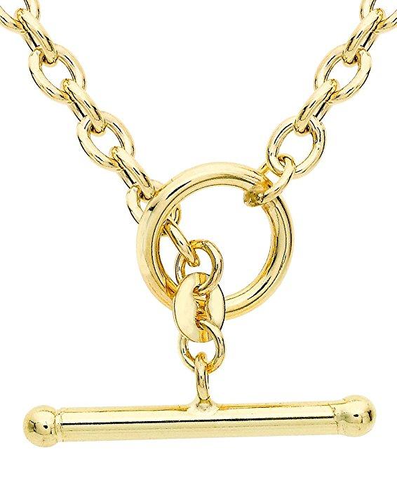 9ct Yellow Gold Oval Belcher T Bar Curb Chain Necklace 43 cm - NiaYou Jewellery