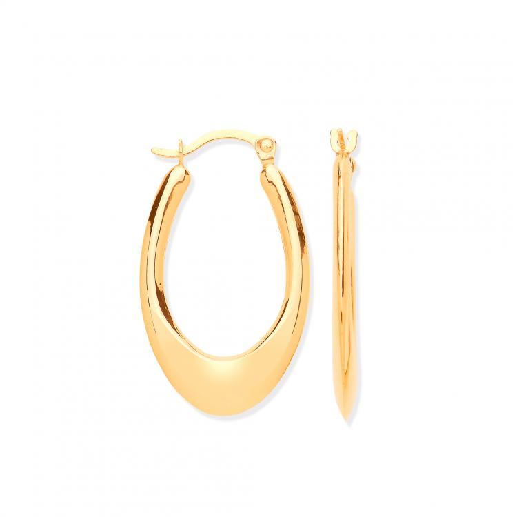 9Ct Yellow Gold Oval Creole Hoops Earrings - NiaYou Jewellery