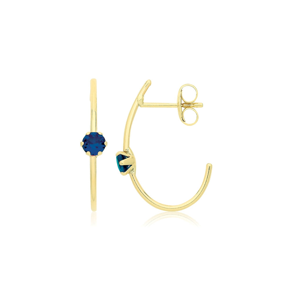 9ct Yellow Gold Oval Half Hoop Earrings with Blue Cubic Zirconia - NiaYou Jewellery