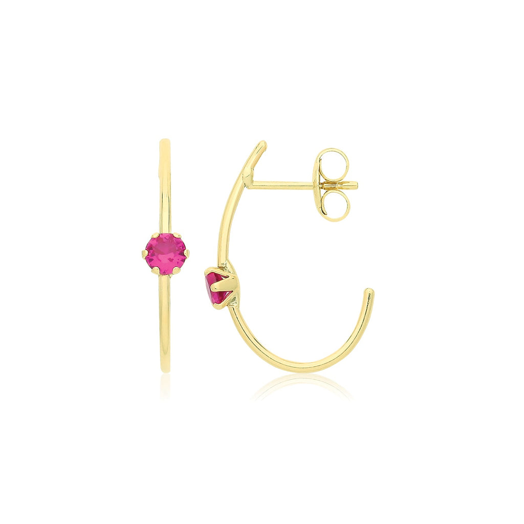 9ct Yellow Gold Oval Half Hoop Earrings with Ruby Red CZ - NiaYou Jewellery