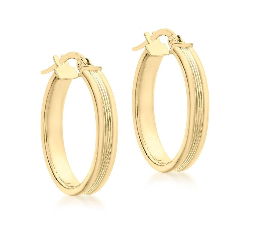 9ct Yellow Gold Oval Ribbed Hoop Earrings - NiaYou Jewellery