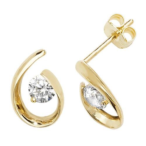 9ct Yellow Gold Oval Swirl with CZ Stud Earrings - NiaYou Jewellery