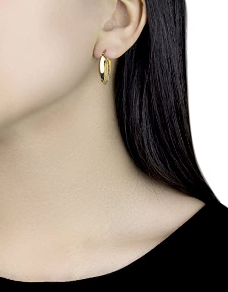 9ct Yellow Gold Oval Textured Cross Over Creole Hoop Earrings - NiaYou Jewellery