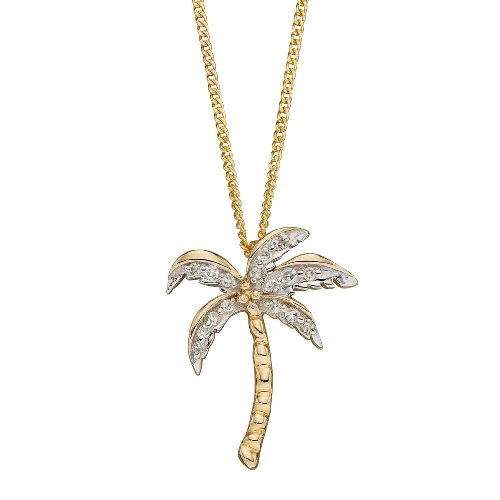 9ct Yellow Gold Palm Tree Pendant with Diamonds - NiaYou Jewellery