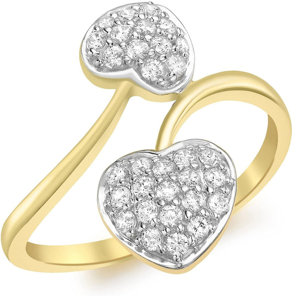 9ct Yellow Gold Pave Set Cubic Zirconia Double Heart Ring - NiaYou Jewellery