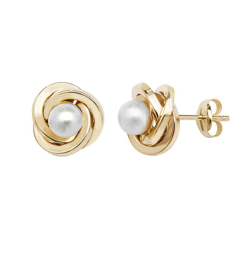 9ct Yellow Gold Pearl Interlocking Knot Stud Earrings - NiaYou Jewellery
