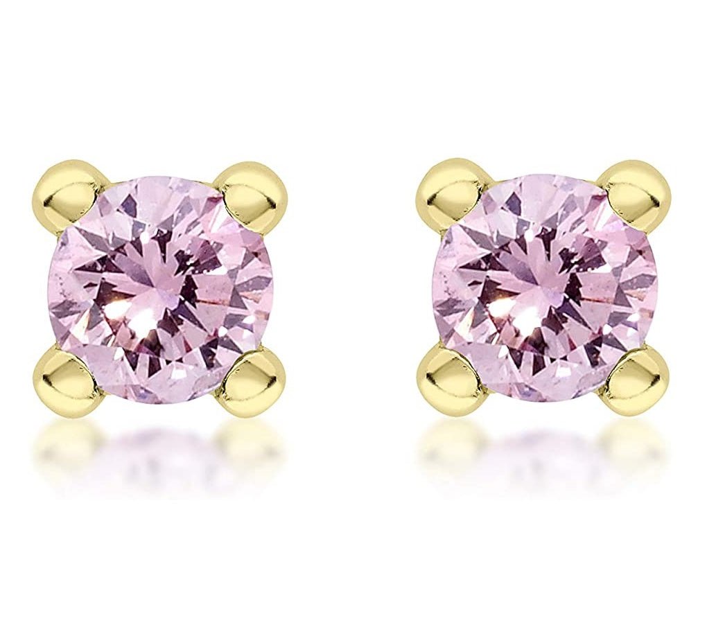 9ct Yellow Gold Pink CZ October Birthstone Stud Earring - NiaYou Jewellery