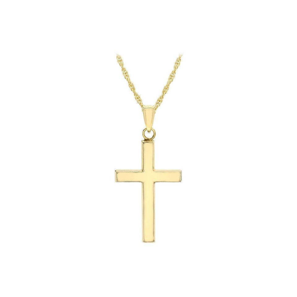9ct Yellow Gold Plain Cross Pendant with Prince of Wales Chain - NiaYou Jewellery