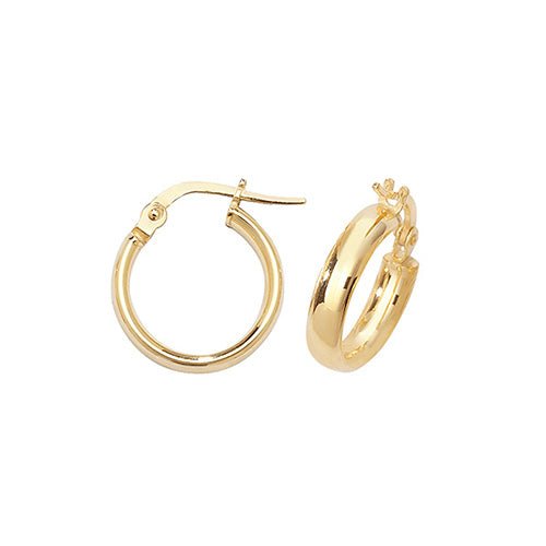 9ct Yellow Gold Plain Hoop Earrings 10 MM - NiaYou Jewellery