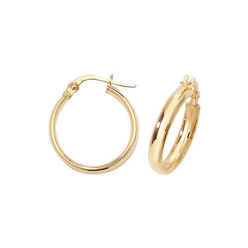 9ct Yellow Gold Plain Hoop Earrings 15 MM - NiaYou Jewellery