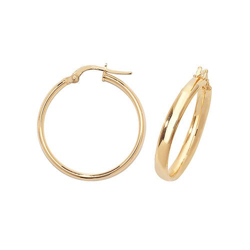 9ct Yellow Gold Plain Hoop Earrings 20 MM - NiaYou Jewellery
