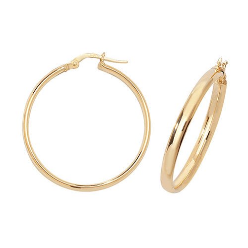 9ct Yellow Gold Plain Hoop Earrings 25 MM - NiaYou Jewellery
