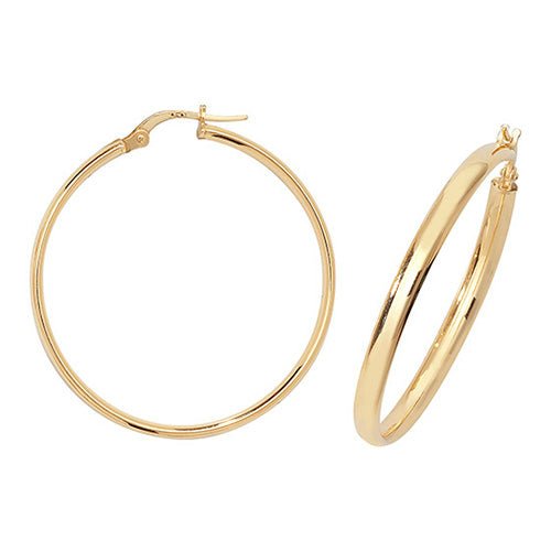 9ct Yellow Gold Plain Hoop Earrings 30 MM - NiaYou Jewellery